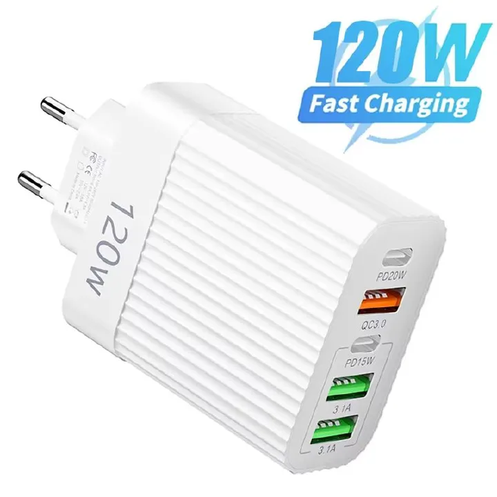 120W GaN Fast Charger Head Ultra Charger 5port 3 USB 2 Type C PD 20W Charger Quick High Speed Charging For iPhone Xiaomi Samsung