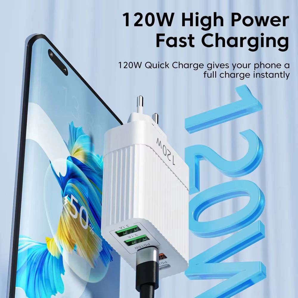 120W GaN Fast Charger Head Ultra Charger 5port 3 USB 2 Type C PD 20W Charger Quick High Speed Charging For iPhone Xiaomi Samsung