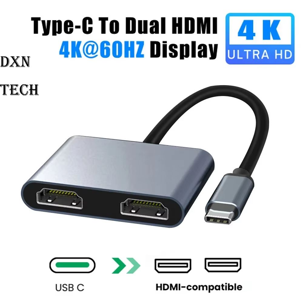 2 Port USB C Hub to Dual HDMI Splitter 4K 60HZ Dual Screen Expansion Type C Docking Station For Macbook Laptop Mobile Phone PC
