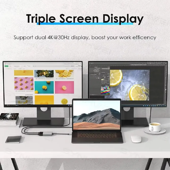 2 Port USB C Hub to Dual HDMI Splitter 4K 60HZ Dual Screen Expansion Type C Docking Station For Macbook Laptop Mobile Phone PC