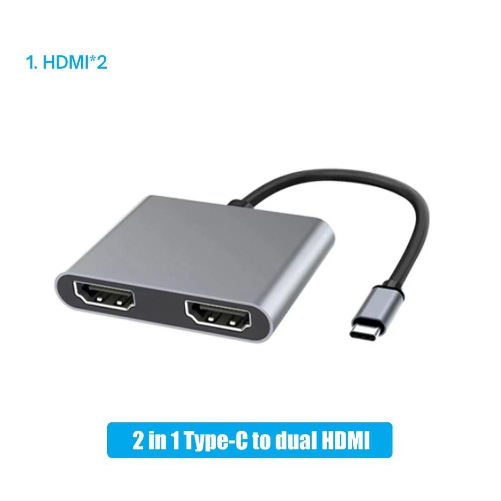 2 Port USB C Hub to Dual HDMI Splitter 4K 60HZ Dual Screen Expansion Type C Docking Station For Macbook Laptop Mobile Phone PC
