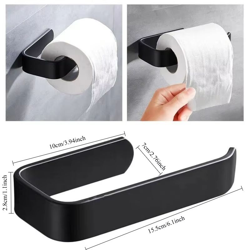 Toilet Paper Holder Tissue Rack Wall Mounted Bathroom Kitchen Roll Holder Paper Tissue Rack Hook Modern Black Hanger