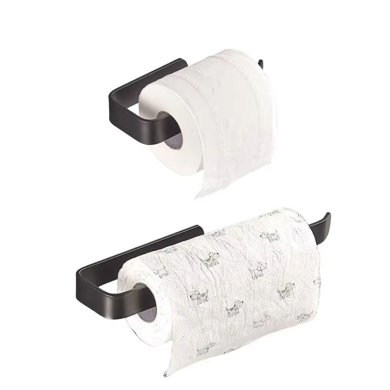 Toilet Paper Holder Tissue Rack Wall Mounted Bathroom Kitchen Roll Holder Paper Tissue Rack Hook Modern Black Hanger