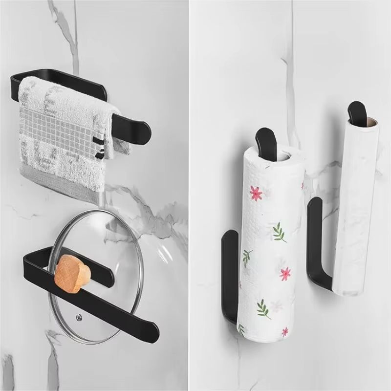 Toilet Paper Holder Tissue Rack Wall Mounted Bathroom Kitchen Roll Holder Paper Tissue Rack Hook Modern Black Hanger