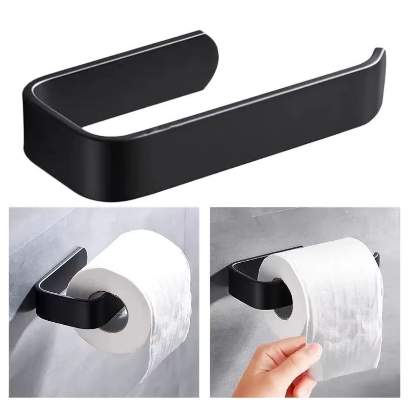 Toilet Paper Holder Tissue Rack Wall Mounted Bathroom Kitchen Roll Holder Paper Tissue Rack Hook Modern Black Hanger