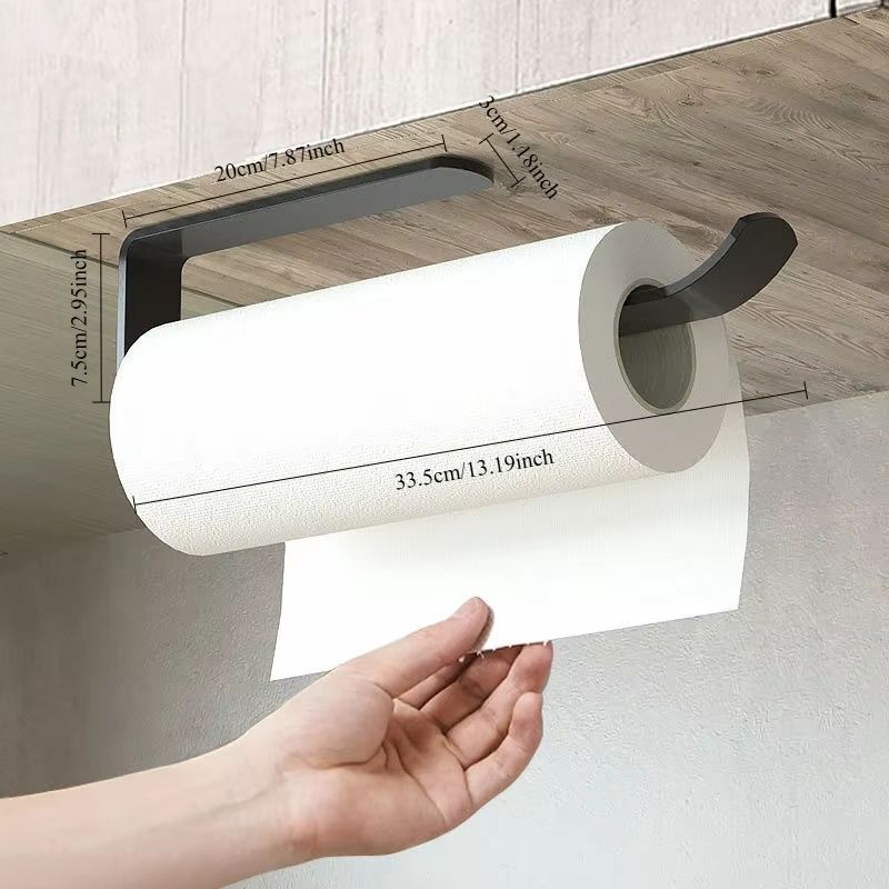 Toilet Paper Holder Tissue Rack Wall Mounted Bathroom Kitchen Roll Holder Paper Tissue Rack Hook Modern Black Hanger