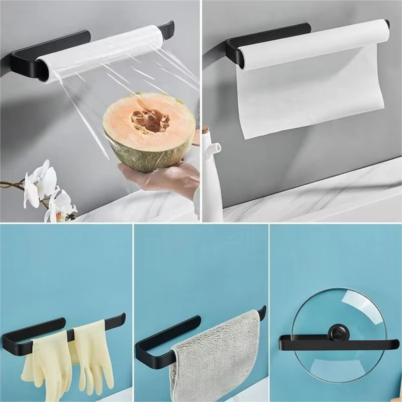 Toilet Paper Holder Tissue Rack Wall Mounted Bathroom Kitchen Roll Holder Paper Tissue Rack Hook Modern Black Hanger