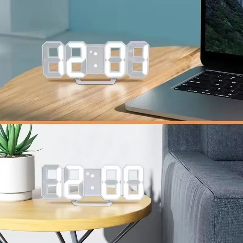 Table 3D LED Digital Alarm Clock Wall Clock Time/Date/Temperature for Home Kitchen Offices Clock Decoration Garden Clocks