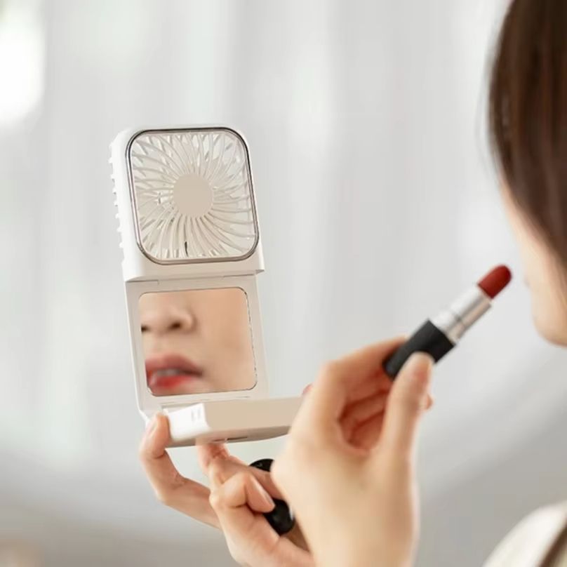 USB Folding Neck Hanging Fan Portable USB Charging Desktop Stand Makeup Mirror Handheld Neck Hanging Small Fan Outdoor Travel