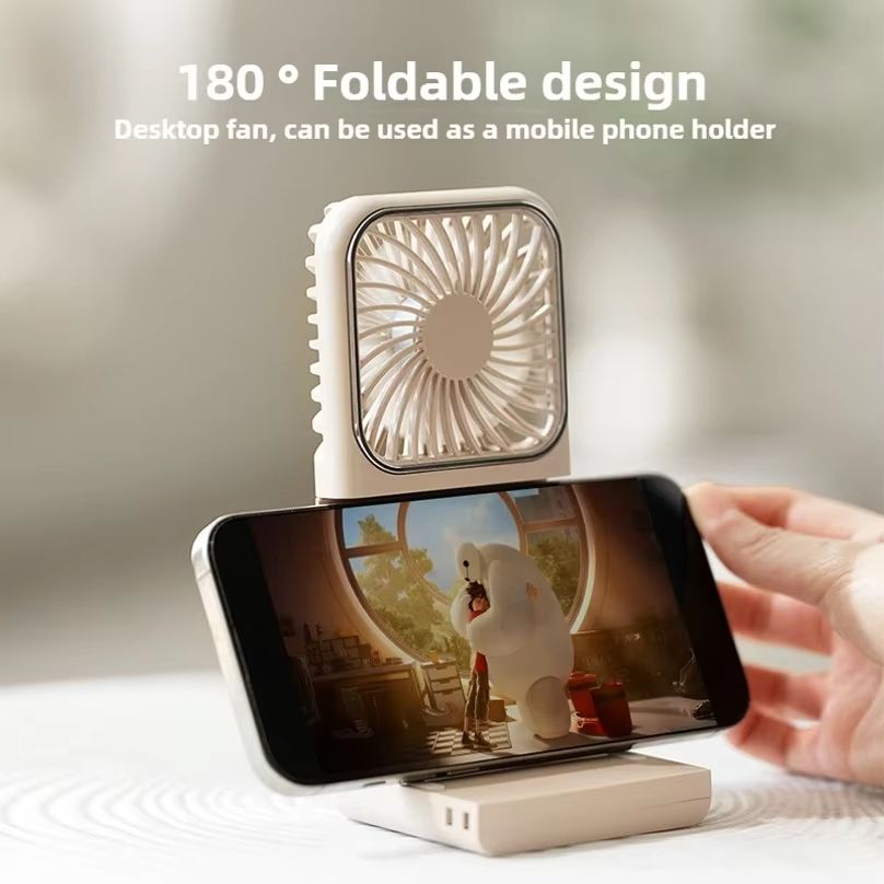 USB Folding Neck Hanging Fan Portable USB Charging Desktop Stand Makeup Mirror Handheld Neck Hanging Small Fan Outdoor Travel