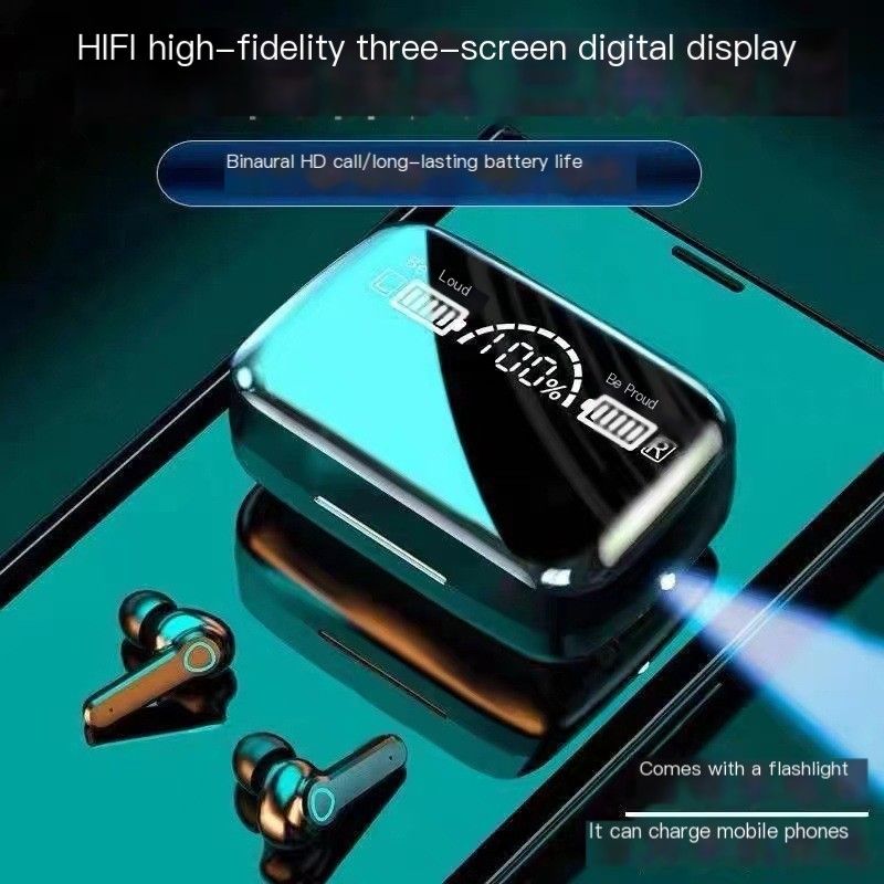 M19 Bluetooth Earpods With Light TWS Wireless LED Bluetooth Earphones Digital Display Touch Emergency Power Bank Noise-cancelling In-ear 9D Stereo