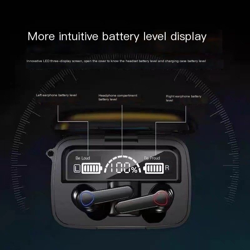 M19 Bluetooth Earpods With Light TWS Wireless LED Bluetooth Earphones Digital Display Touch Emergency Power Bank Noise-cancelling In-ear 9D Stereo