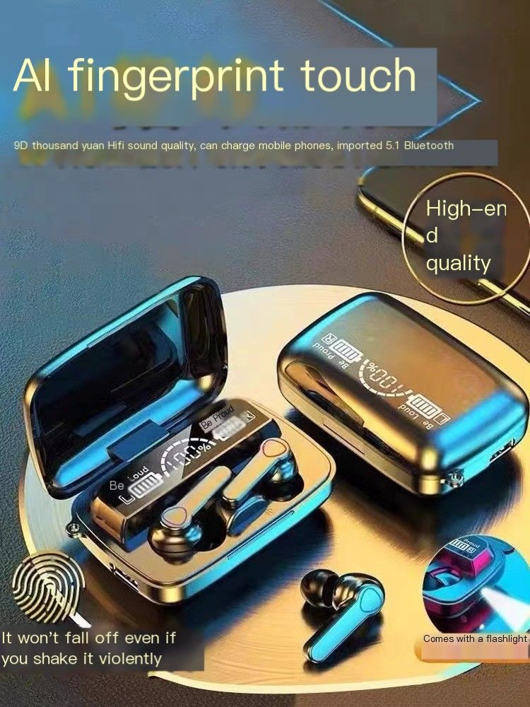 M19 Bluetooth Earpods With Light TWS Wireless LED Bluetooth Earphones Digital Display Touch Emergency Power Bank Noise-cancelling In-ear 9D Stereo