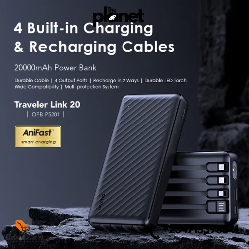 Oraimo Traveler Link 20 – 20000mAh 12W Power Bank  Fast charging power bank Dual USB power bank Portable power bank for travel Long-lasting battery backup High-capacity mobile charger  Oraimo Traveler