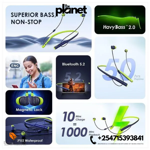 Oraimo Necklace 4 ENC Wireless Headphones – Immersive Sound & Clear Calls  ENC noise cancellation headphones Long battery life   High bass wirelBluetooth earphones Best wireless neckband headphones