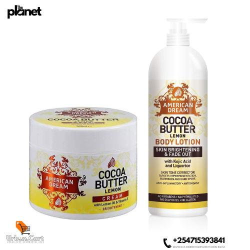 Lemon Cocoa Body Brightening Lotion
American Dream Skin Fade & Glow Lotion
Cocoa Butter with Lemon Cream for Dark Spots
Moisturizing Skin Lightening Body Combo
Natural Glow Skin Corrector Lotion