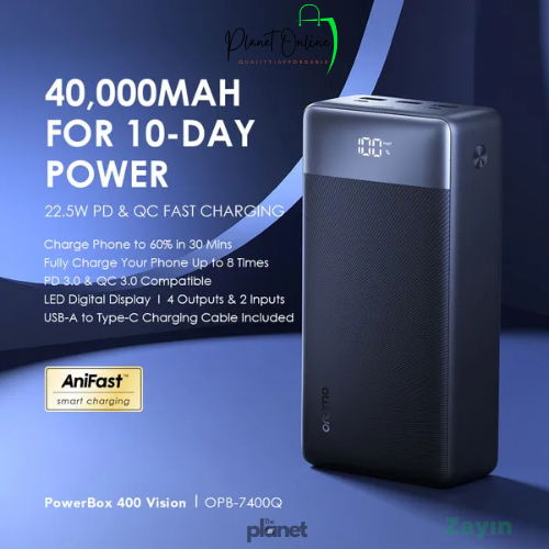 Oraimo power bank, Oraimo PowerBox 400, Oraimo Vision power bank, 40000mAh power bank, large capacity power bank, fast charging power bank, 22.5W power bank, PD fast charge power bank, QC power bank,