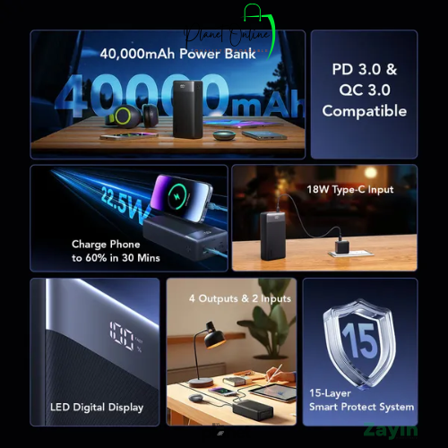 Oraimo power bank, Oraimo PowerBox 400, Oraimo Vision power bank, 40000mAh power bank, large capacity power bank, fast charging power bank, 22.5W power bank, PD fast charge power bank, QC power bank,