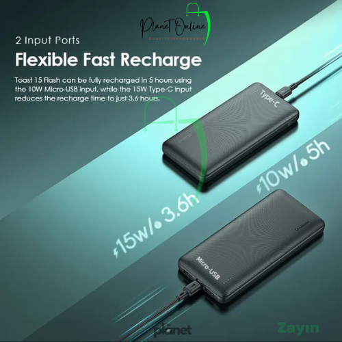 Oraimo power bank, Toast 15 Flash power bank, 10000mAh power bank, fast charging power bank, portable power bank, mobile power bank, phone charger power bank, USB power bank, Android power bank,