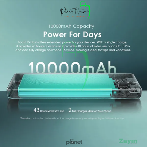 Oraimo power bank, Toast 15 Flash power bank, 10000mAh power bank, fast charging power bank, portable power bank, mobile power bank, phone charger power bank, USB power bank, Android power bank,