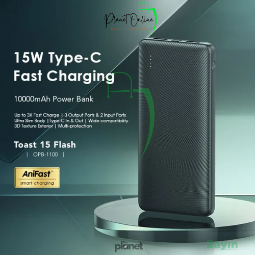 Oraimo power bank, Toast 15 Flash power bank, 10000mAh power bank, fast charging power bank, portable power bank, mobile power bank, phone charger power bank, USB power bank, Android power bank,