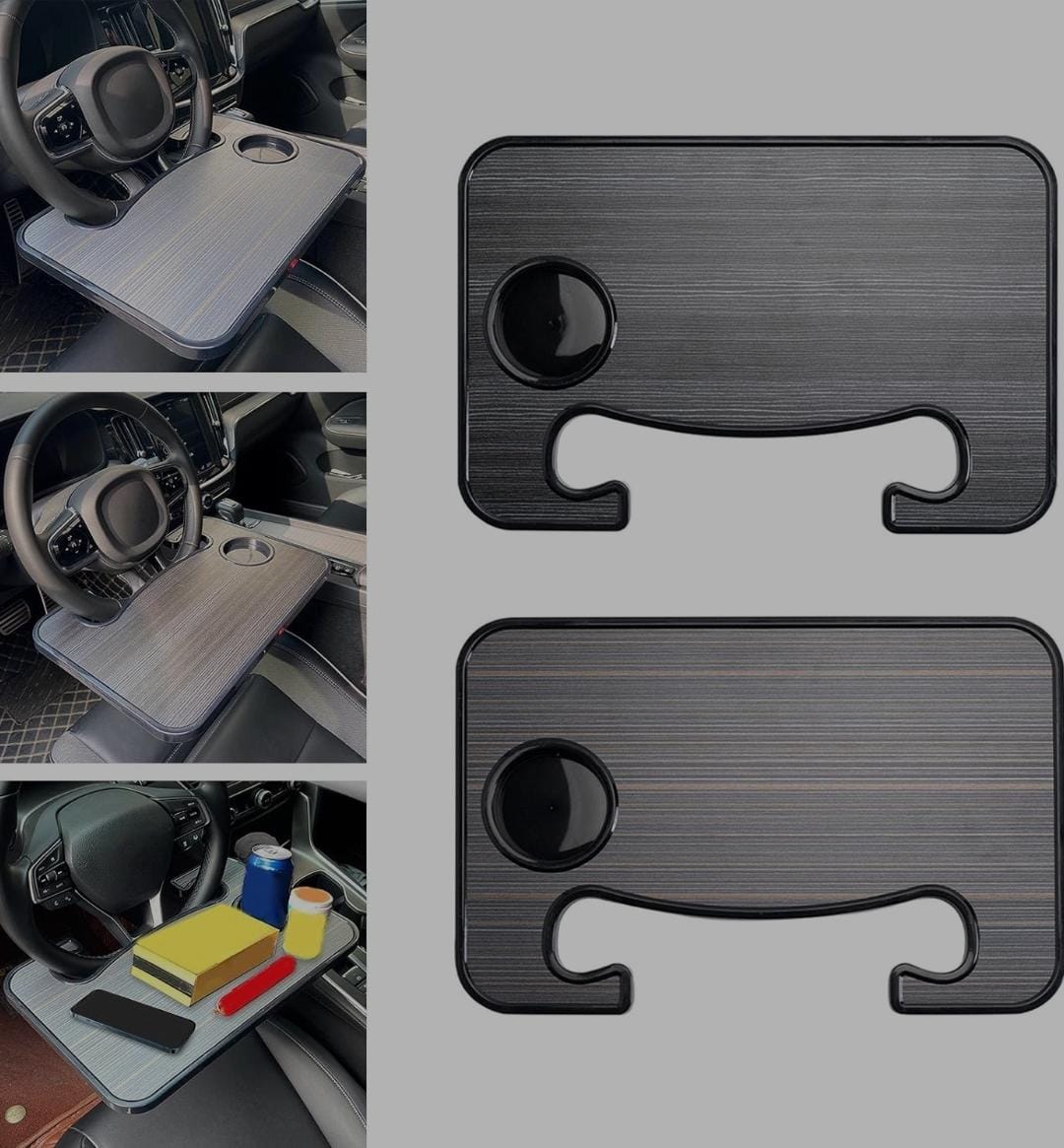 New Arrival 🎉 Wooden Steering Wheel Table Tray | Multi-Purpose Car Desk for Laptop, Food & Drinks | Portable Car Organizer