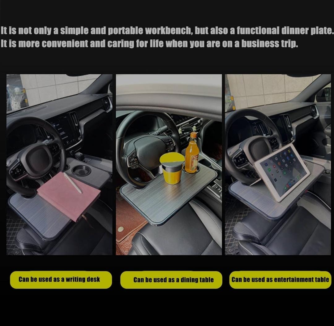 New Arrival 🎉 Wooden Steering Wheel Table Tray | Multi-Purpose Car Desk for Laptop, Food & Drinks | Portable Car Organizer