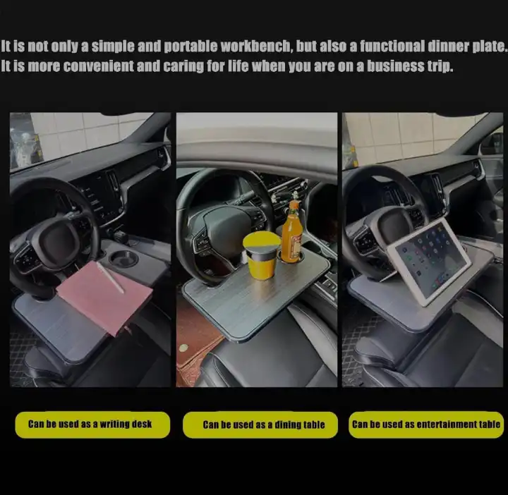 Discounted 🎊🎊Wooden Steering Wheel Table Tray | Multi-Purpose Car Desk for Laptop, Food & Drinks | Portable Car Organizer