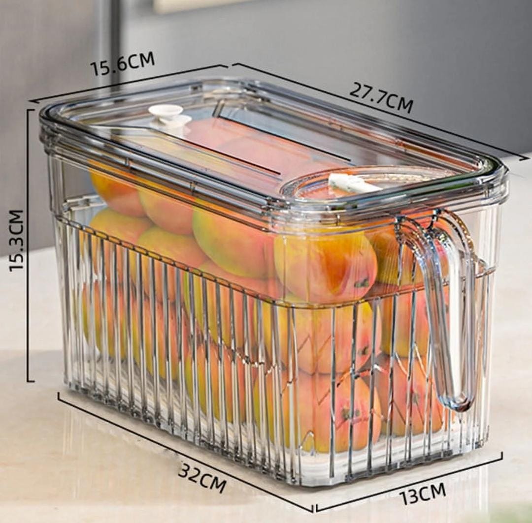 3L Premium Airtight Acrylic Fridge Storage Container with Built-in Date Indicator – Clear Food Organizer for Fresh Fruits, Vegetables, and Leftovers