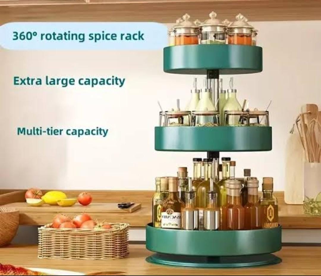 3 Tier Rotating Shelving – Mega Capacity Spice Rack + Flash Deal Discount

Perfect for Kitchen Bottles, Sauces & Seasonings | 360° Turntable Organizer