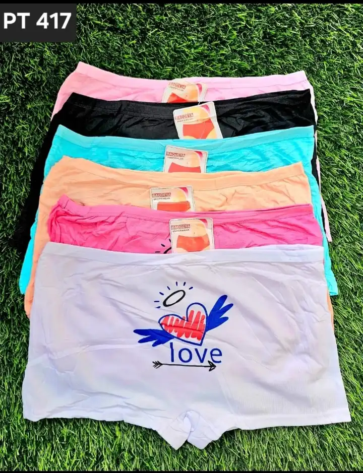 6 PCS Women’s Soft Cotton High Quality Boxer Panties – Cute Love Print Seamless Boyshort Underwear, Breathable Stretch Comfort Briefs