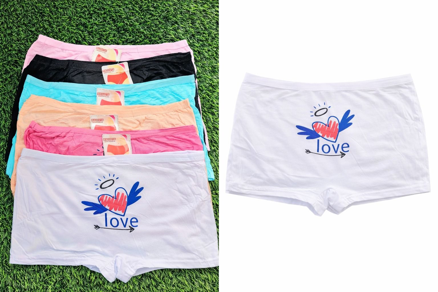 6 PCS Women’s Soft Cotton High Quality Boxer Panties – Cute Love Print Seamless Boyshort Underwear, Breathable Stretch Comfort Briefs