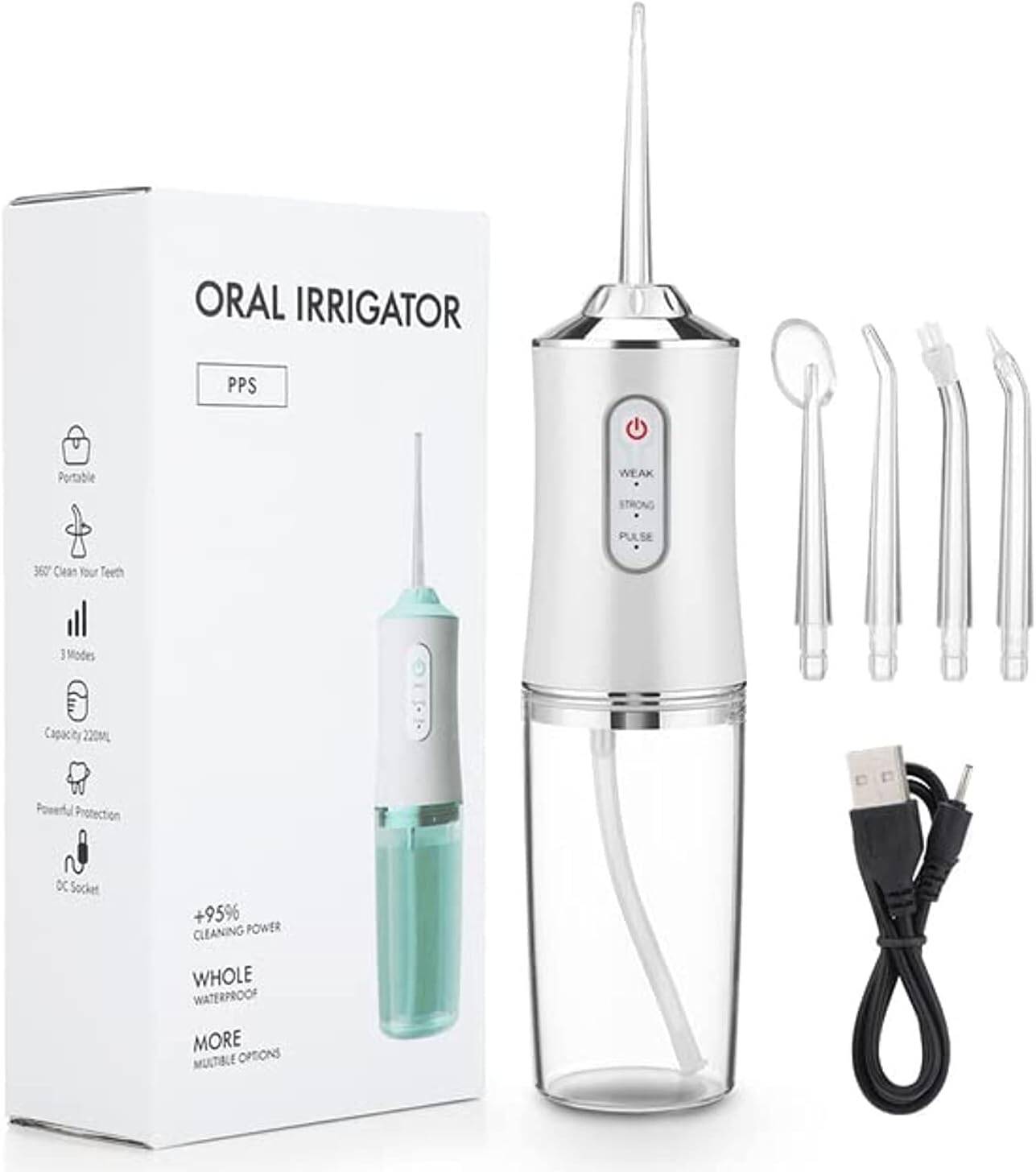 High-Performance Rechargeable Oral Care Irrigator – Smart Portable Water Flosser with 4 Cleaning Tips for Deep Plaque Removal, Gum Massage & Family Use