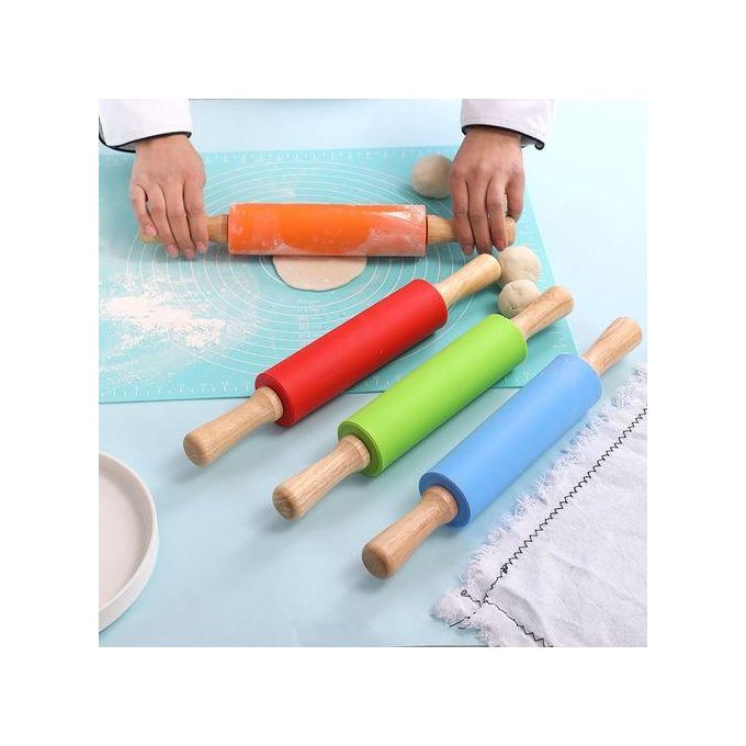 Silicon Non-Stick Rolling Pin With Wooden Handle
chapati,mandazi rolling pin medium