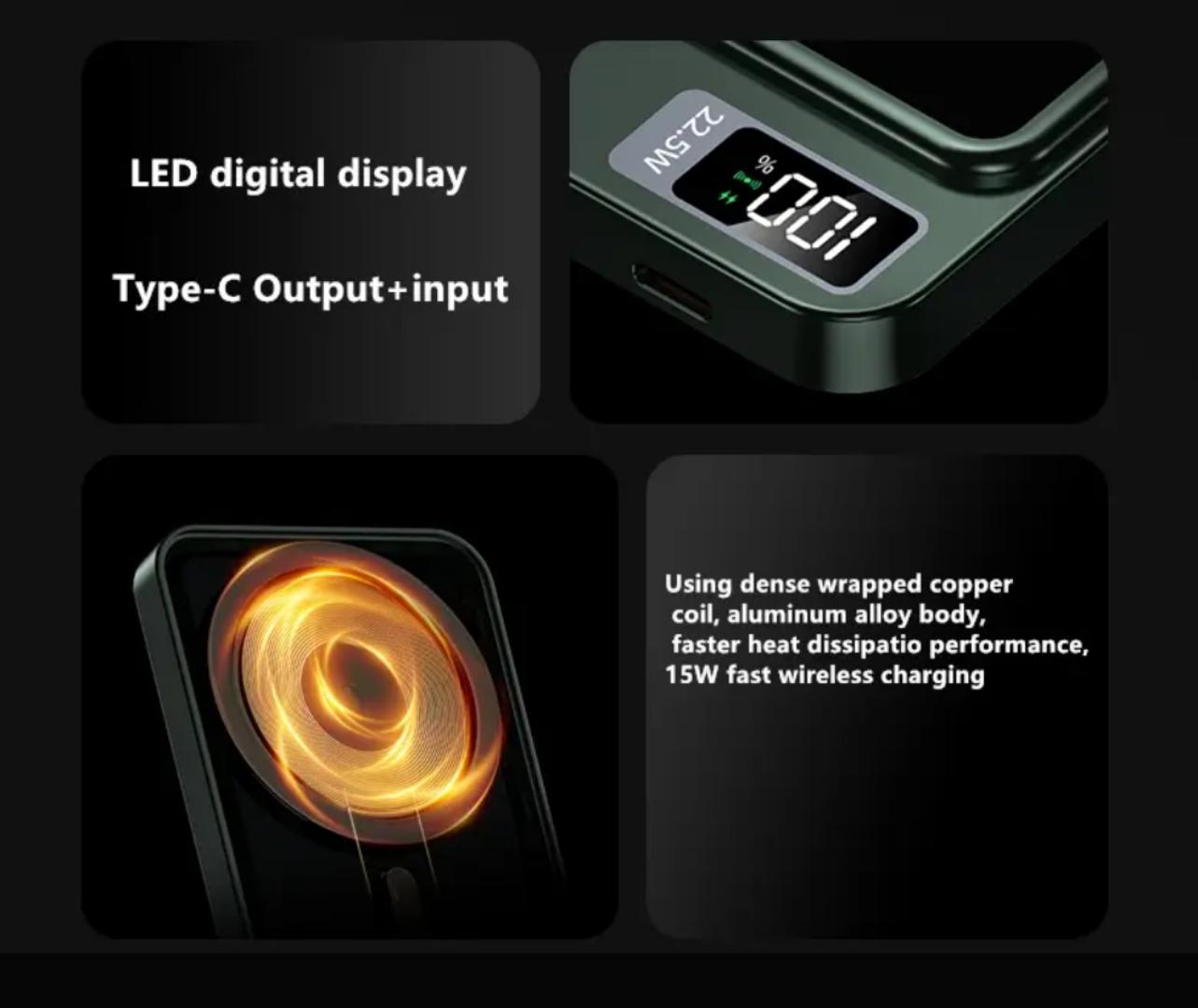 Magnetic Battery, 10,000mAh, 20W USB-C Power Delivery Power Bank, Magsafe-Compatible for iPhone 16/15/14/13/12