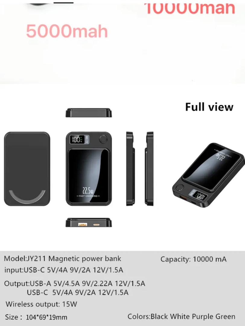 Magnetic Battery, 10,000mAh, 20W USB-C Power Delivery Power Bank, Magsafe-Compatible for iPhone 16/15/14/13/12