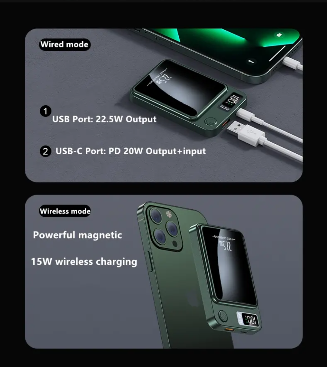 0.5‘’ Ultra Slim MagSafe Portable Charger Black/White/Green/Purple 10,000mAh Magnetic Wireless Card Power Bank,MagSafe Battery Pack for iPhone 16/15/14/13/12,Travel Essential,Gifts for Men, Light Gray
