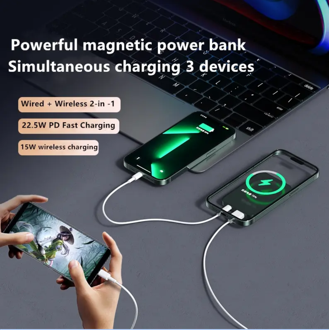 0.5‘’ Ultra Slim MagSafe Portable Charger Black/White/Green/Purple 10,000mAh Magnetic Wireless Card Power Bank,MagSafe Battery Pack for iPhone 16/15/14/13/12,Travel Essential,Gifts for Men, Light Gray