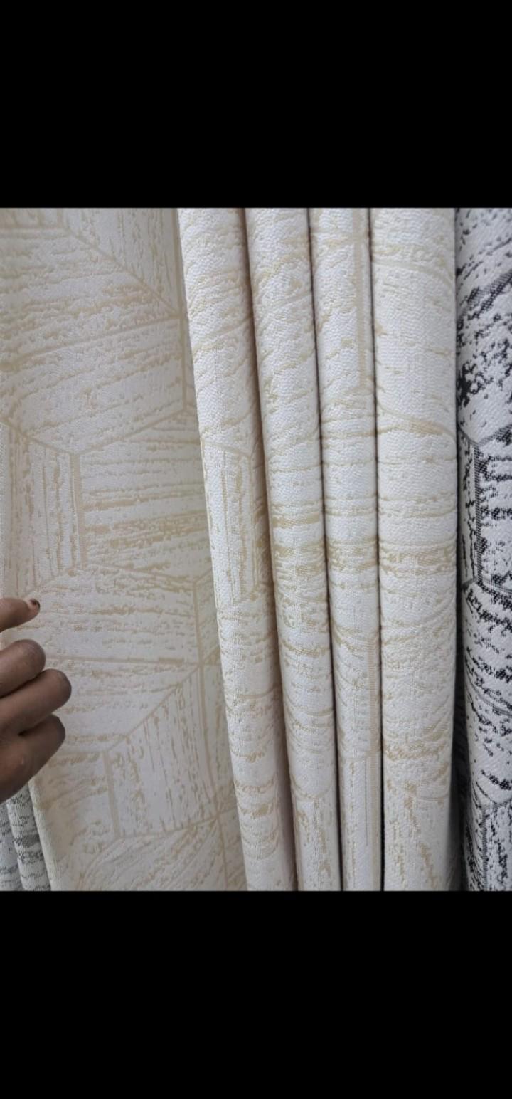 3 piece printed quality window and door curtains (cream in colour)