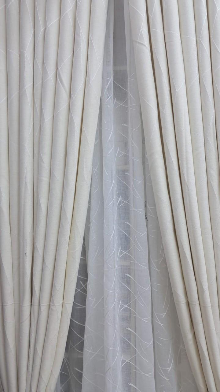 3 piece printed quality window and door curtains (cream in colour)