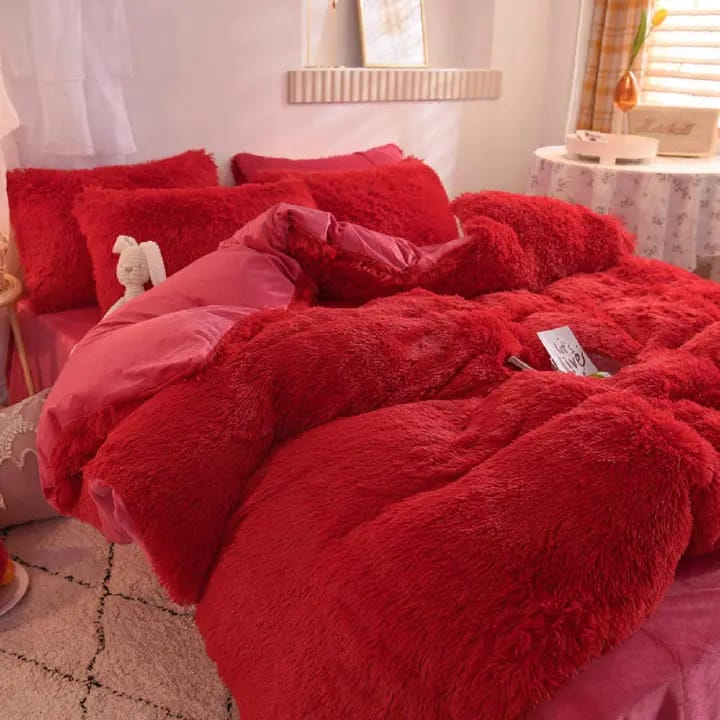 High quality Modern Collection 6PCS Luxury Fluffy Faux Fur Duvet Set, (1 Print Shaggy Duvet+4 Furry Pillow Cases And 1Fleece Bed Sheet)Bedding Set, Zipper Closure