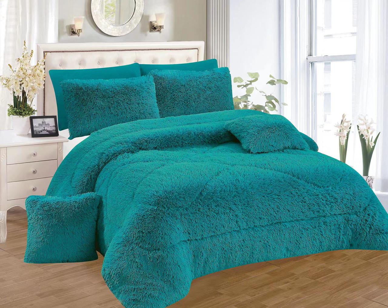 High quality Modern Collection 6PCS Luxury Fluffy Faux Fur Duvet Set, (1 Print Shaggy Duvet+4 Furry Pillow Cases And 1Fleece Bed Sheet)Bedding Set, Zipper Closure