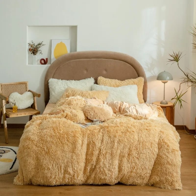 High quality Modern Collection 6PCS Luxury Fluffy Faux Fur Duvet Set, (1 Print Shaggy Duvet+4 Furry Pillow Cases And 1Fleece Bed Sheet)Bedding Set, Zipper Closure