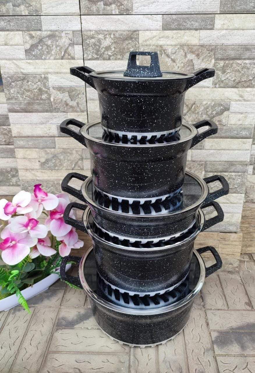 【 Promotion】TC 10PCS Cookware Set Cooking Pots Non Stick Sufuria (5pcs Pot Covers + 5pcs Pots)