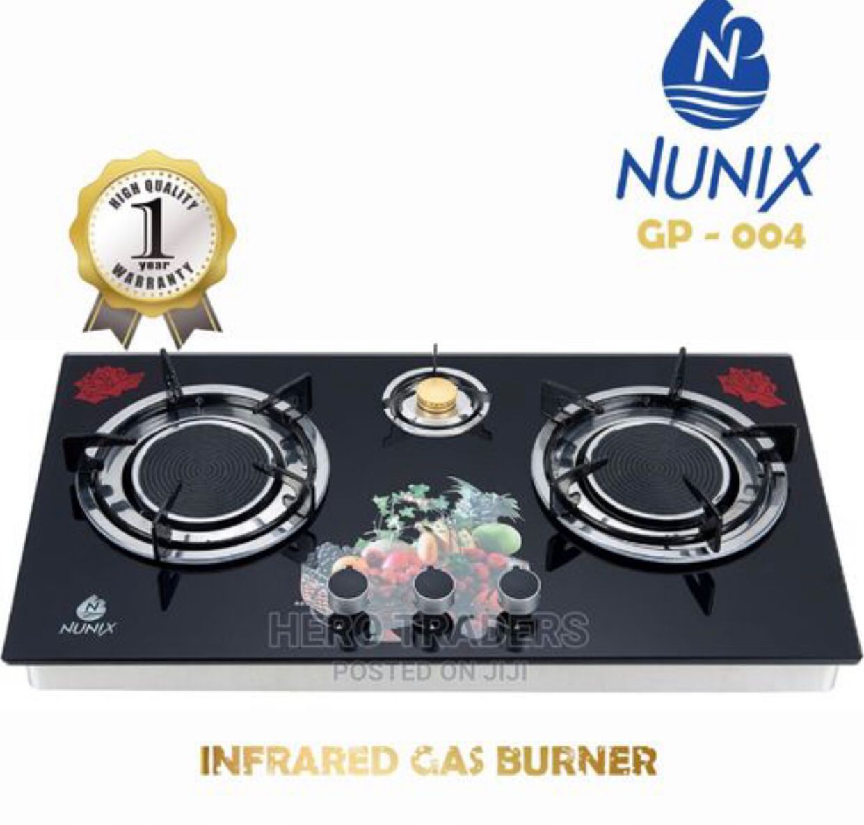 Top sale Nunix Infrared 3 Burner Glass Table Top Gas Stove Low Gas Consumption Cooker with a glass top
