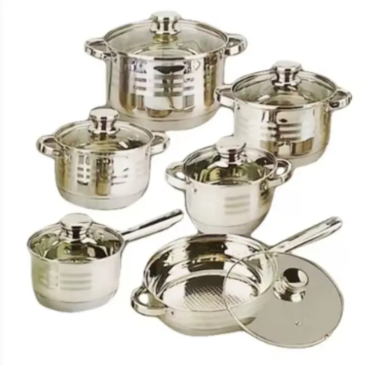 {PROMOTION} Signature 12 PCs Nonstick Induction Base Stainless Steel Cookware set with Lids. Suitable for Gas, Induction, and Electric Cooking
