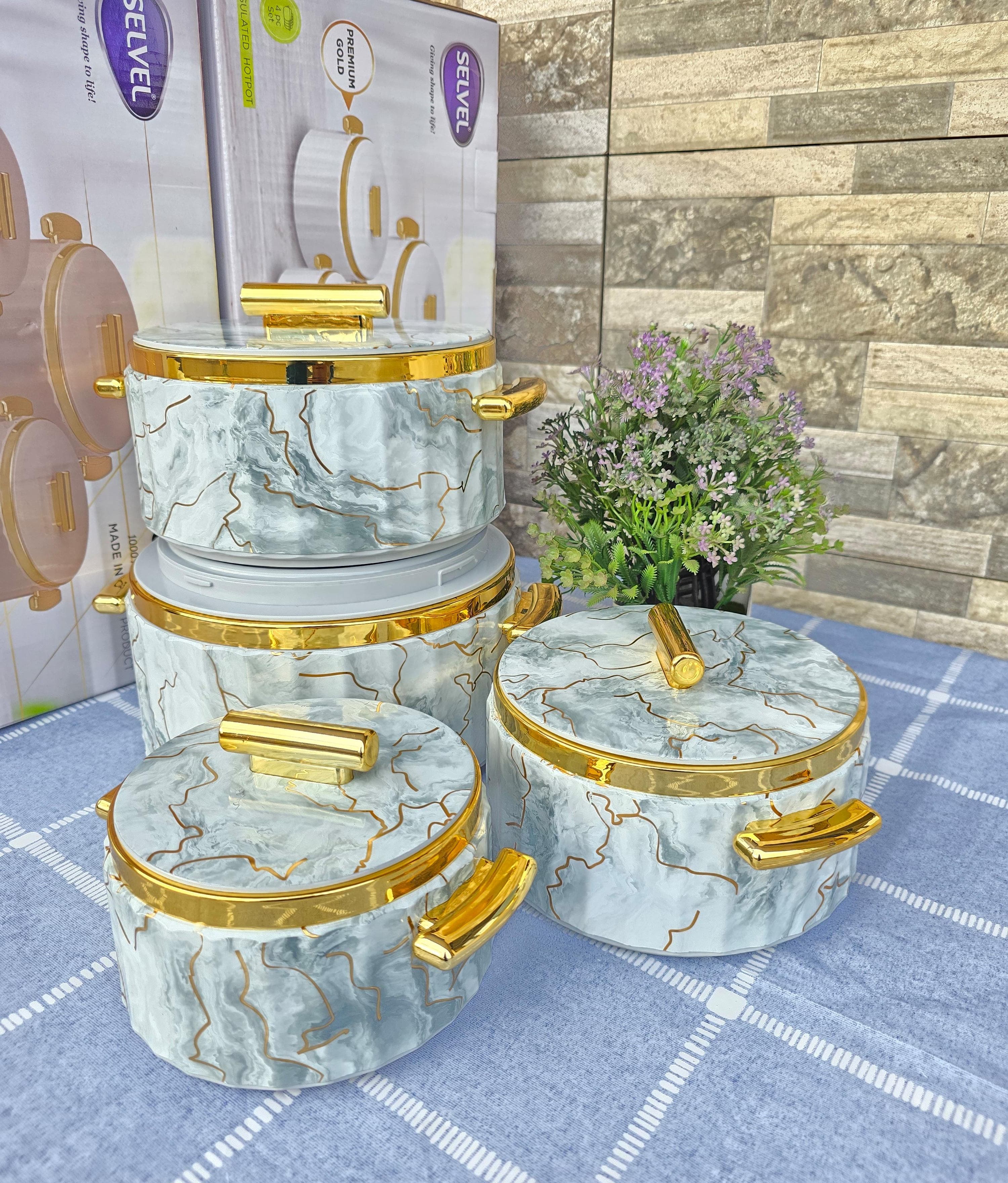 ✨ RoyalServe 4-Piece Selvel Carnry Hotpot Set 🍲🇹🇷 – 1000 mls, 1500ml, 2500ml & 3500ml | Home & Office Elegance 🏡💼