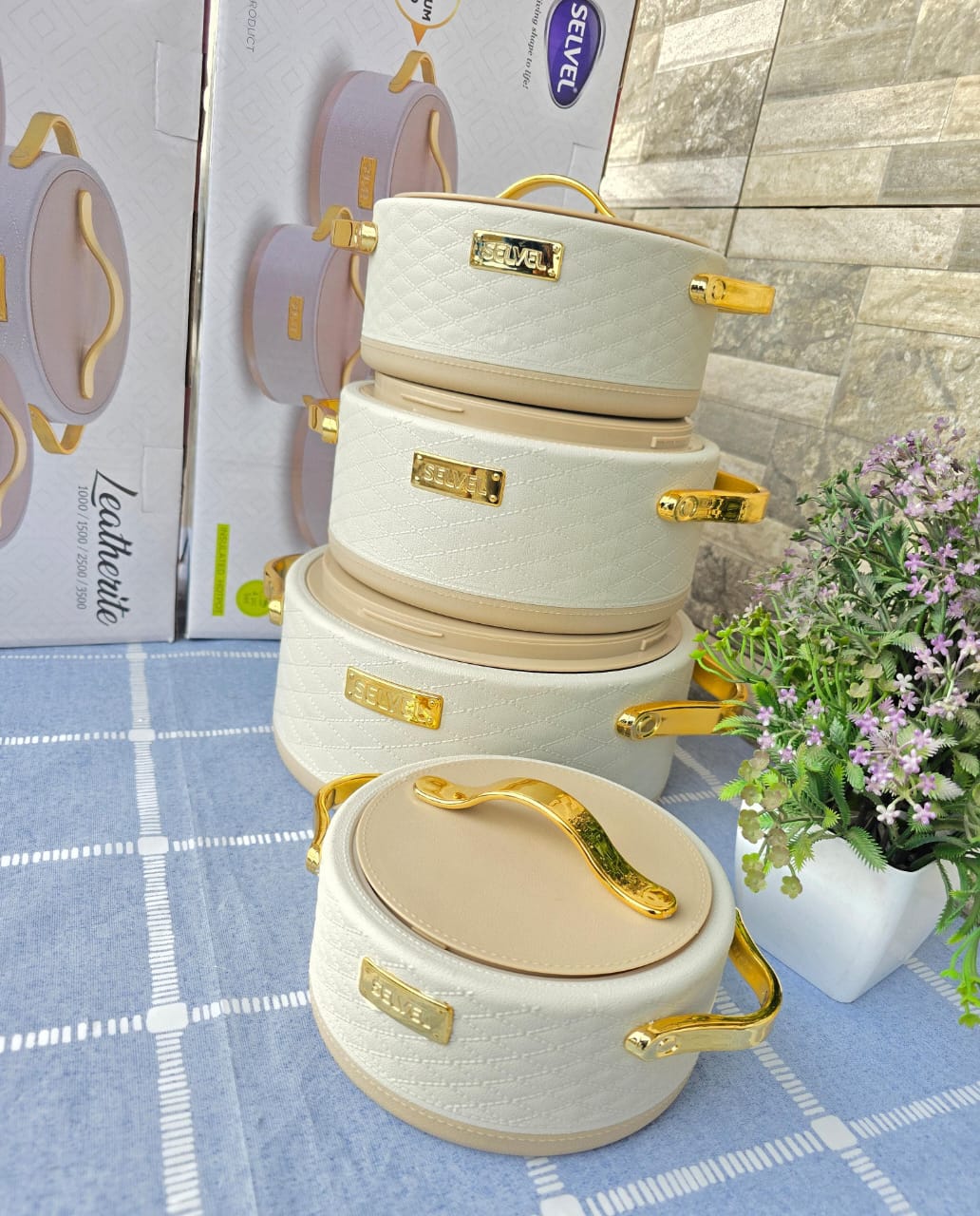 🌟 New Arrival! Leatherite ThermoServe 🍲✨ 4pcs Insulated Hotpot Set – 1000ml to 3500ml | Freshness Meets Style 🏡🔥