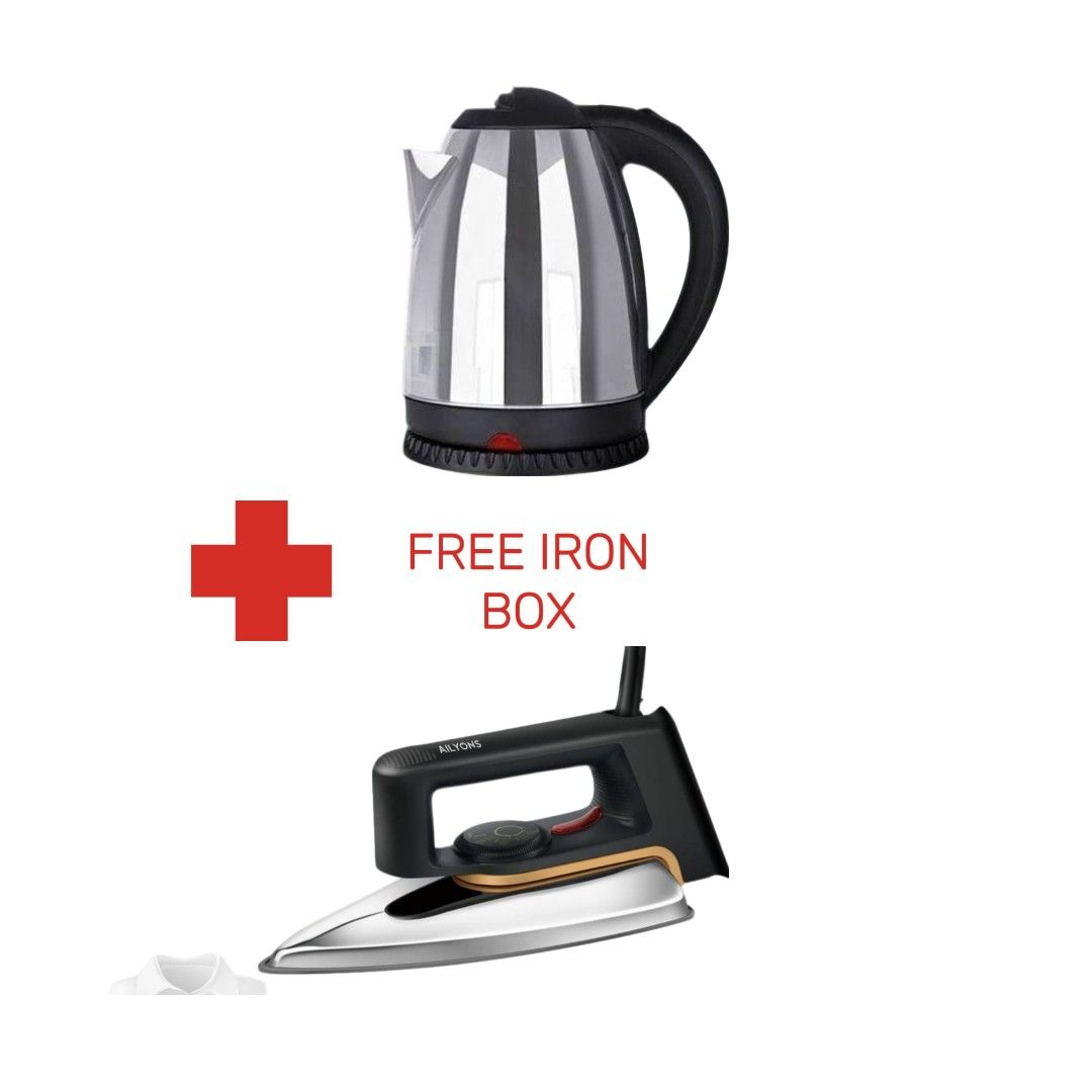 Special Offer】Sonar 1.8L 1.5M Power Cord 1500W Stainless Steel Electric Kettle Energy Efficient Heater Jug Cordless Electric Kettle X1 With Ailyons Iron Box JUST FOR YOU