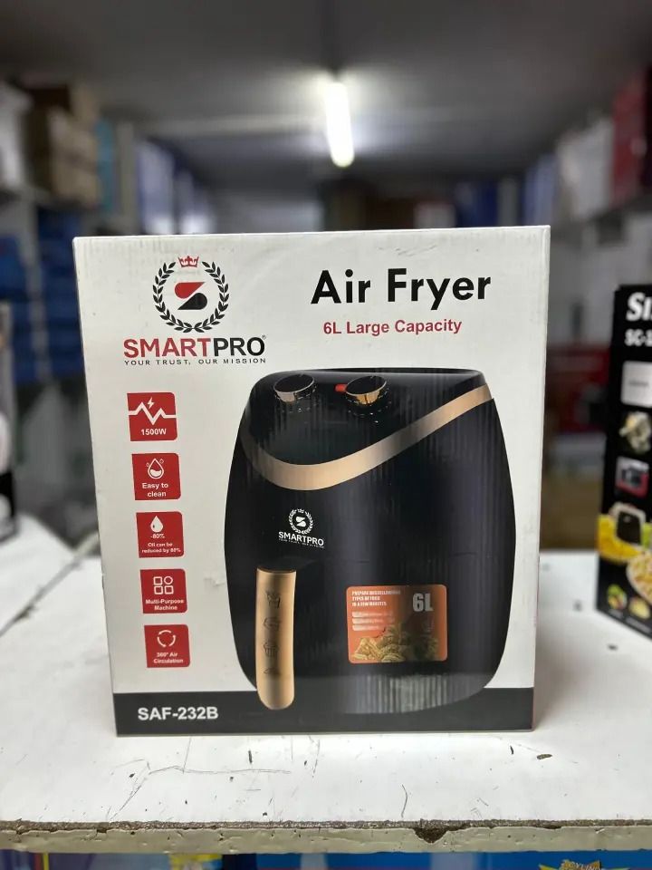 ✨ NEW ARRIVAL! SMARTPRO 6L Luxury Air Fryer 🍟🔥 | 1500W Power ⚡ | 360° Air Circulation 🔄 | Touch Controls 🖱️ | Sleek Black & Gold Design 🖤💛 | Multi-Purpose Kitchen Essential 🍗🥦